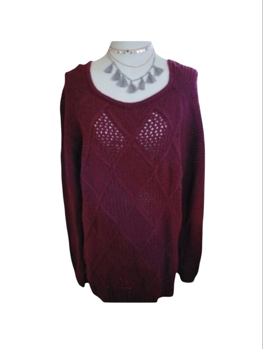 Vintage American Eagle Outfitters Scoop Neck Red Cable Knit Sweater Size Large